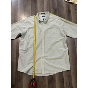 Stafford wrinkle-free Green Striped Oxford Dress Shirt Size 18 34-35 Button Up